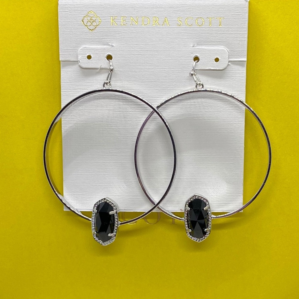 Kendra Scott Silver Hoop Earrings with Black Stones - Picture 2 of 5